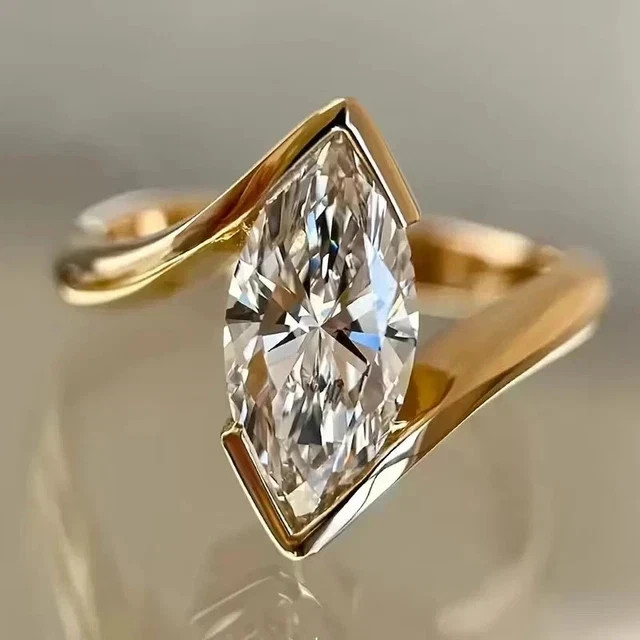 2Ct Marquise Cut VVS1 Moissanite Women’s Engagement Ring 14K Yellow Gold Plated