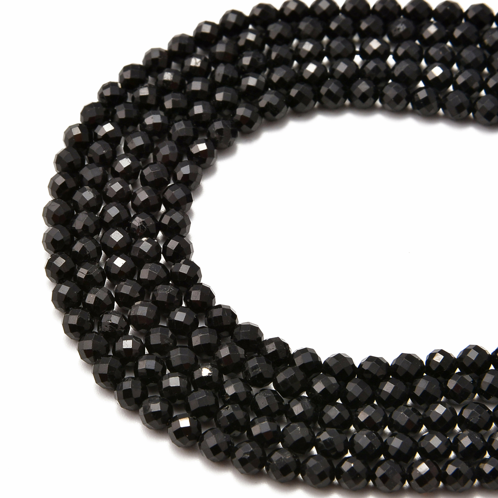 Black Tourmaline Faceted Round Beads 2mm 3mm 4mm 5mm 15.5″ Strand