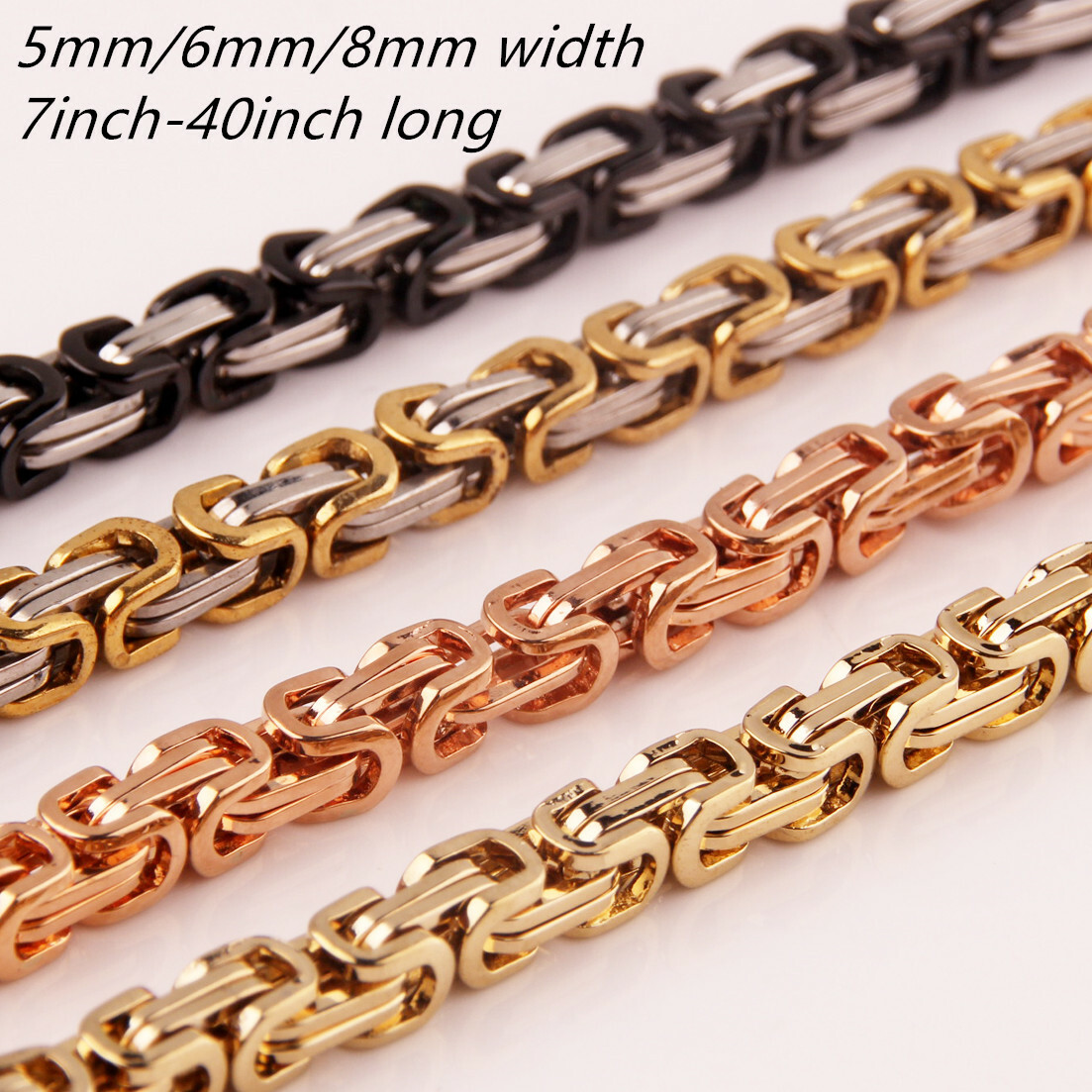 16~40″ 4/5/8mm Charming Stainless Steel Byzantine Box Chain Mens Women Necklace