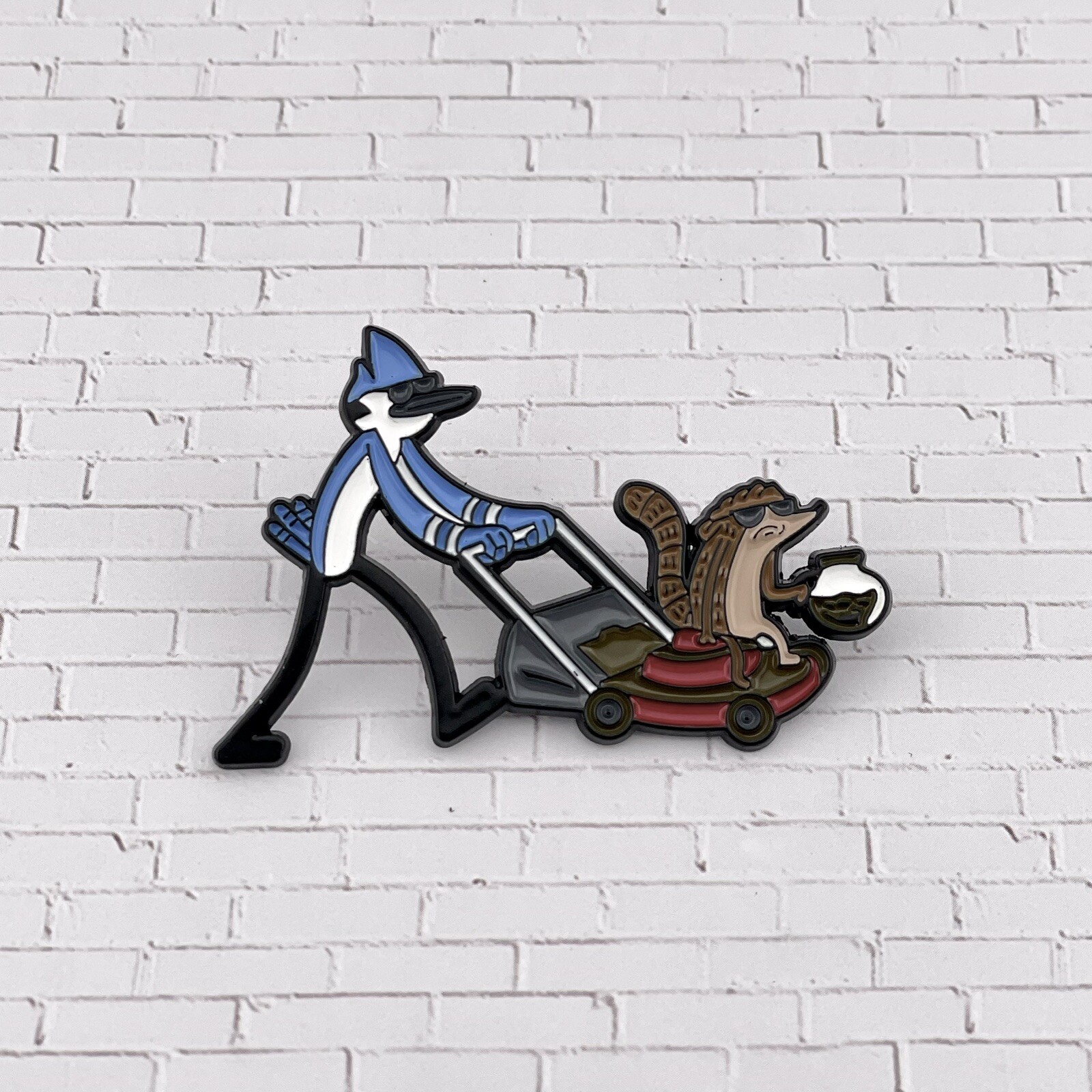 Regular Show Enamel Pin Mordecai And Rigby Lawnmower And Coffee