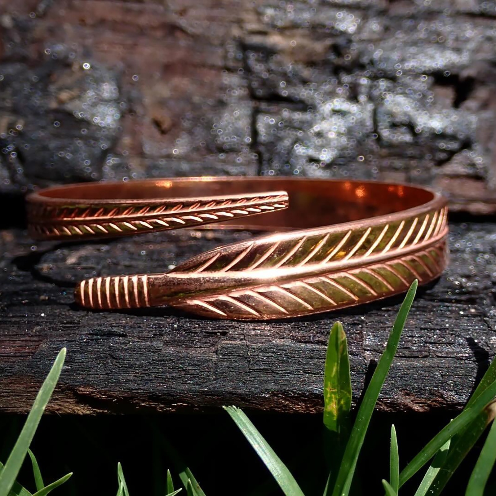 Handcrafted Copper Feather Cuff Bracelet Vintage Boho Ethnic Jewelry Gift For Me