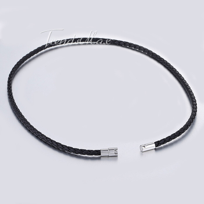 3mm Black Rope Leather Cord Chain Necklace Stainless Steel Magnetic Clasp 16-24“