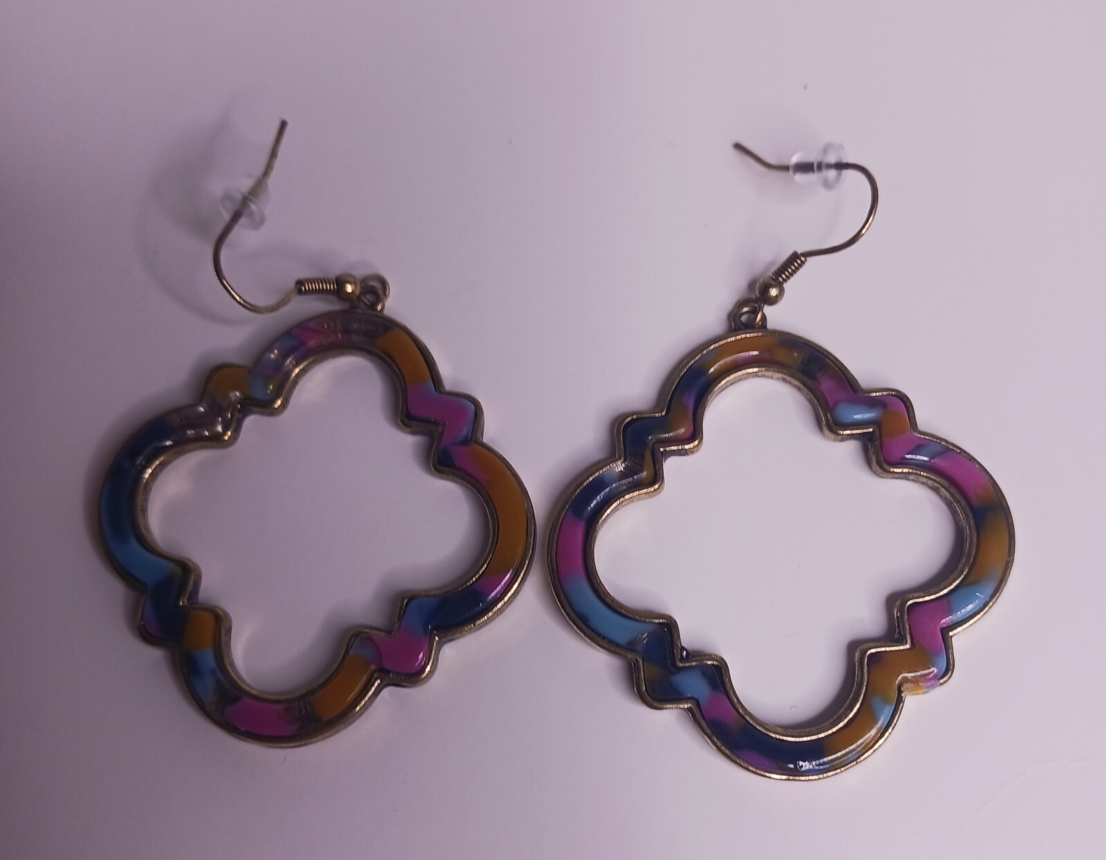 Trendy Morocco Frame Multicolor Enamel Pierced Dangle Earrings 1.75″