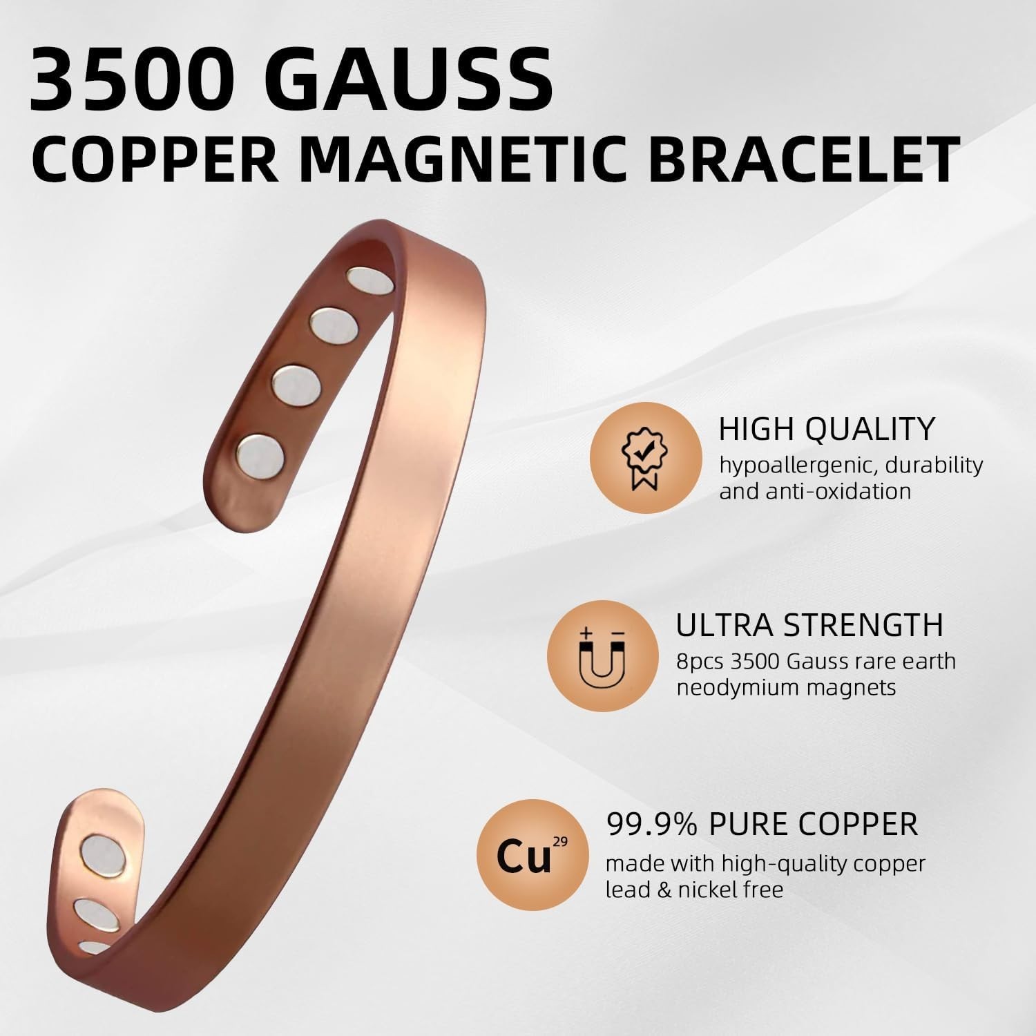 Pure Copper Magnetic Bracelet Adjustable Bangle 8 Magnets Jewelry Gift Men Women