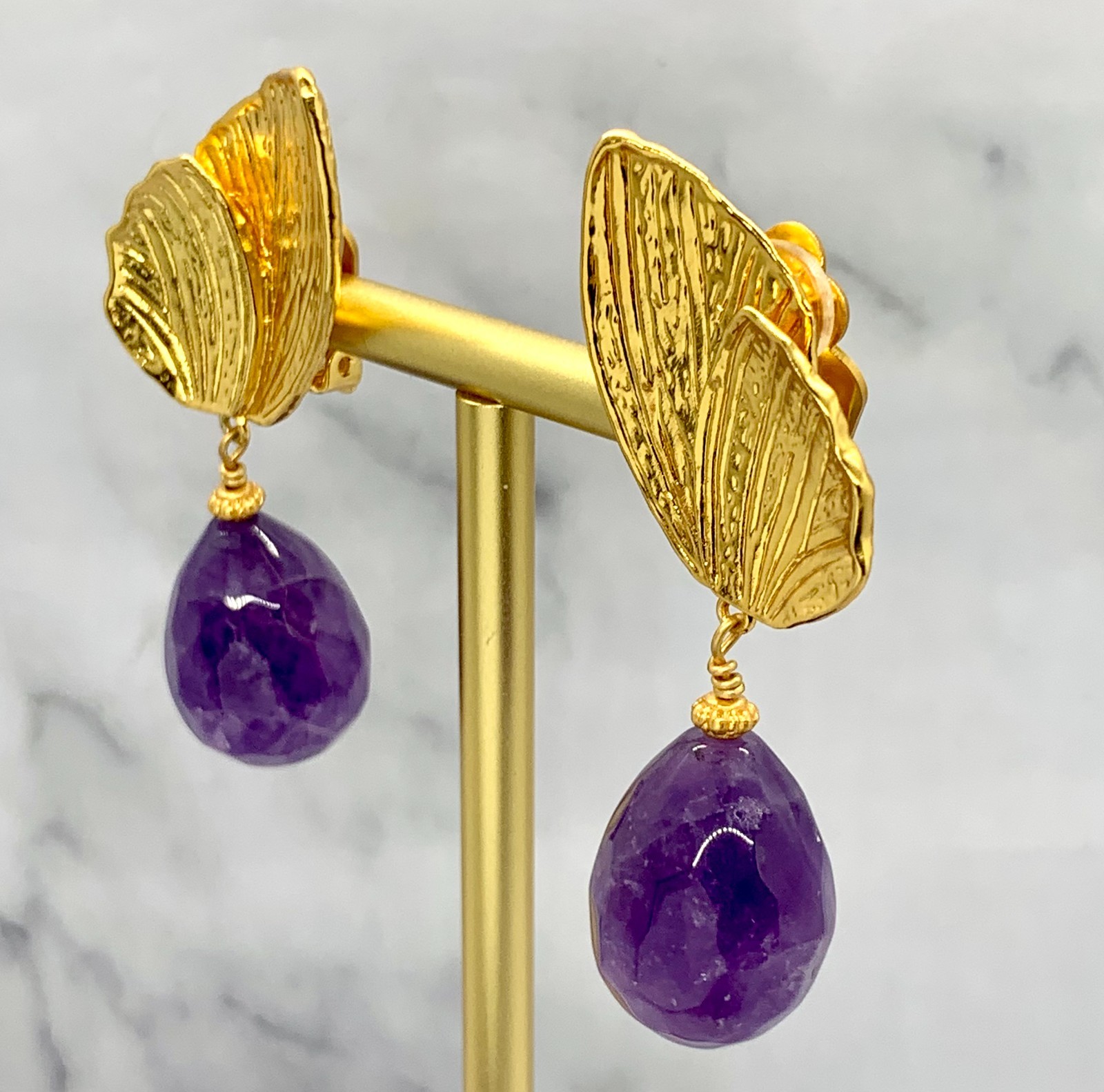 YSL YVES SAINT LAURENT Amethyst Wing Clip On Earrings – Pre owned / MG6264
