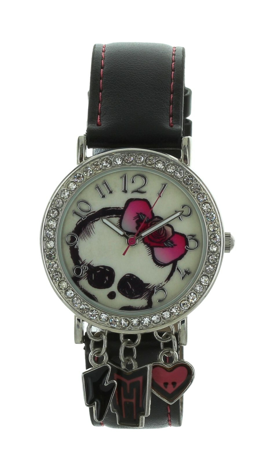 Girls cute Monster High watch with pendants, silver tone case w/crystals MHAQ195