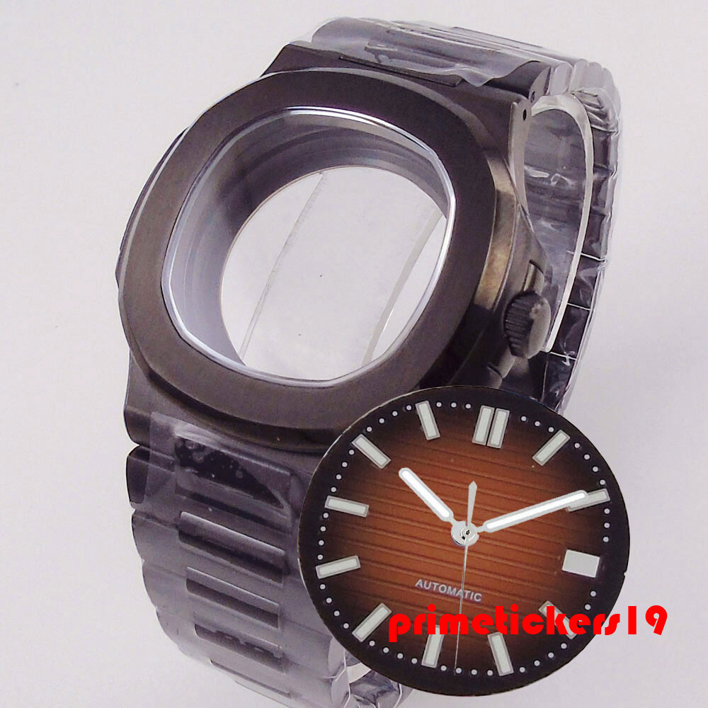 Black Pvd Square Watch Case Bracelet Dial Hands Set Sapphire Fit NH34 NH35 NH36