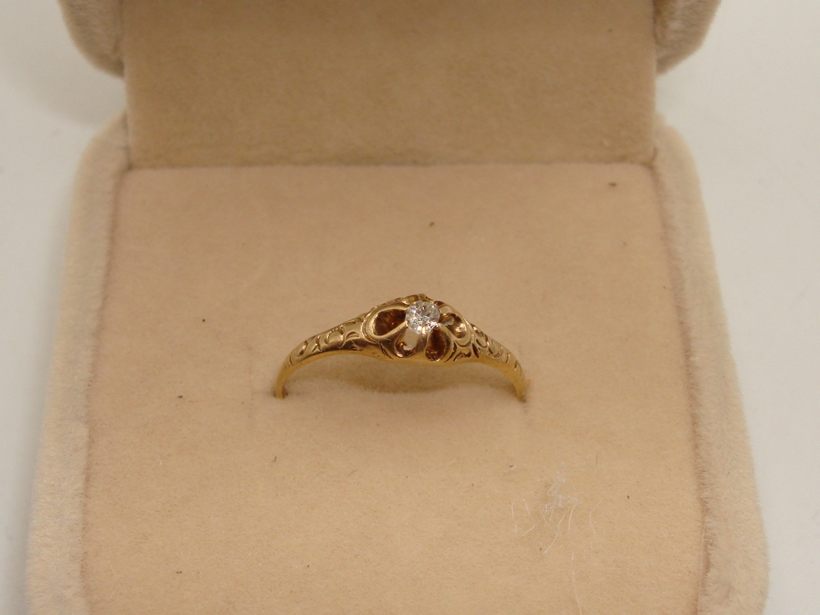 ANTIQUE EDWARDIAN 14K ROSE GOLD APPROX. 7 PTW MINE CUT DIAMOND BELCHER SET RING