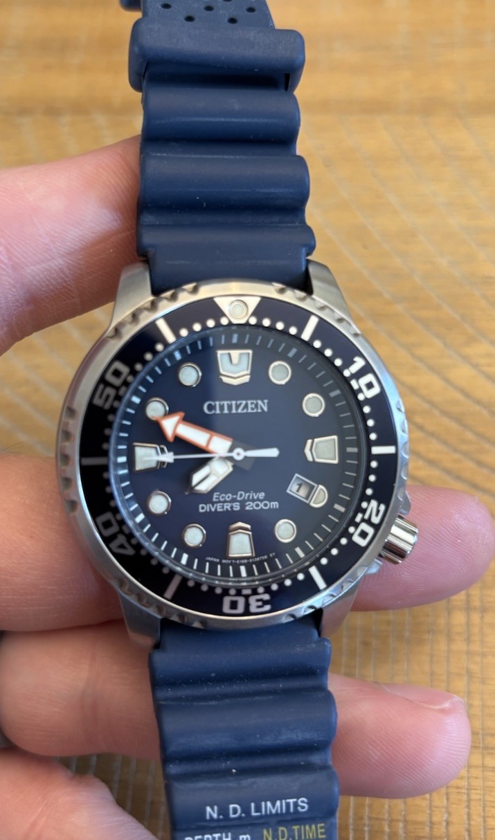 Citizen Eco-Drive Diver 44mm 200m Blue Dial Silver Case Blue Rubber Strap