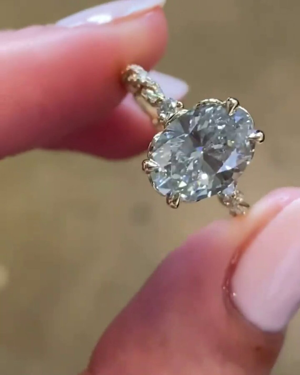 2.5CT Oval Cut Twisted Moissanite Engagement Ring 14K Yellow Gold Plated For Her