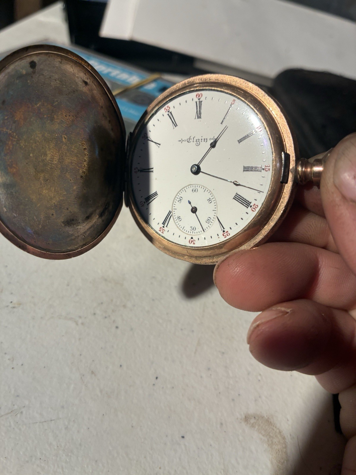 Elgin Gold Filled Full Hunter Pocket Watch White Roman Dial 15J Manual 1910s