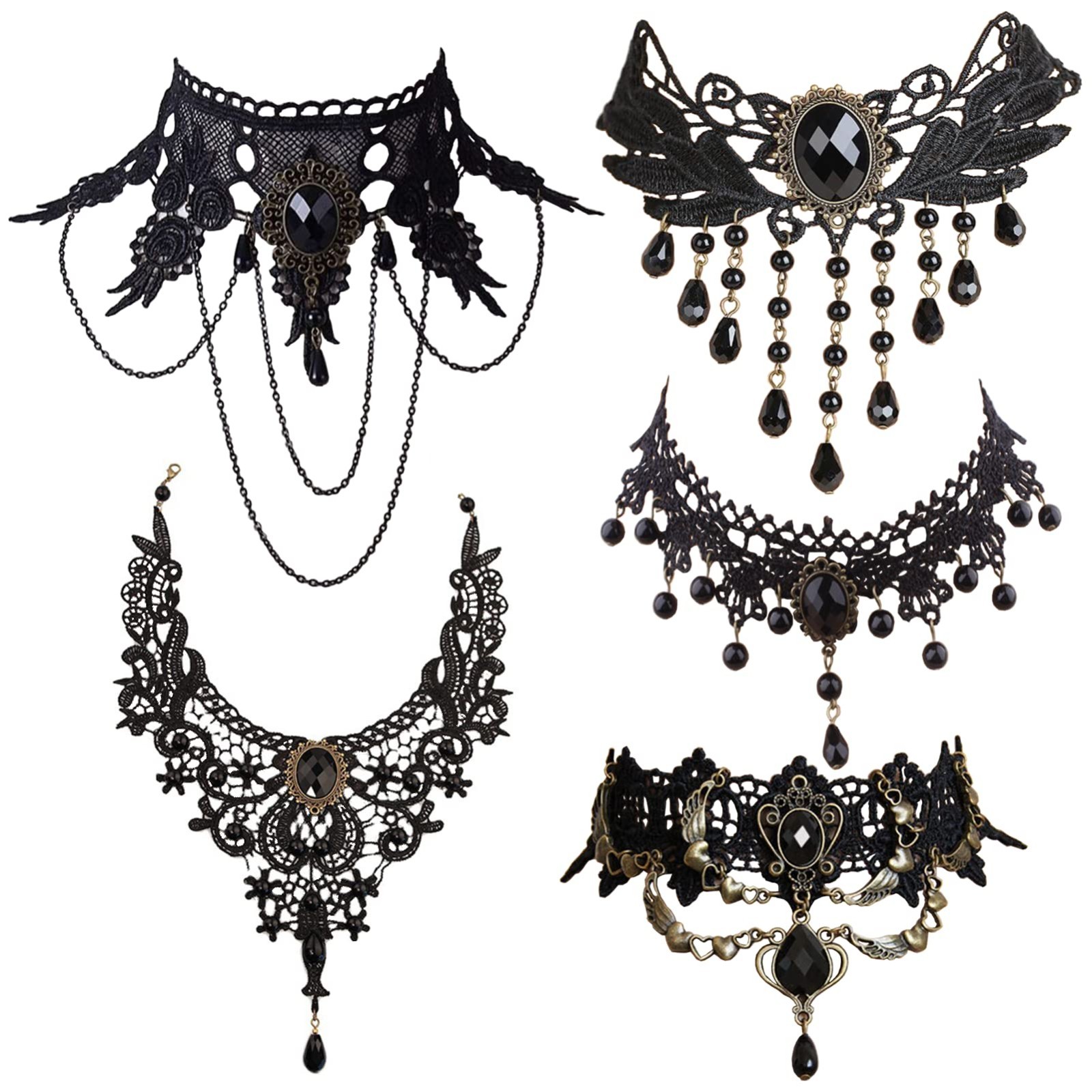 5-Piece Halloween Gothic Jewelry Set – Sexy Lace Choker Necklaces & Pendants for