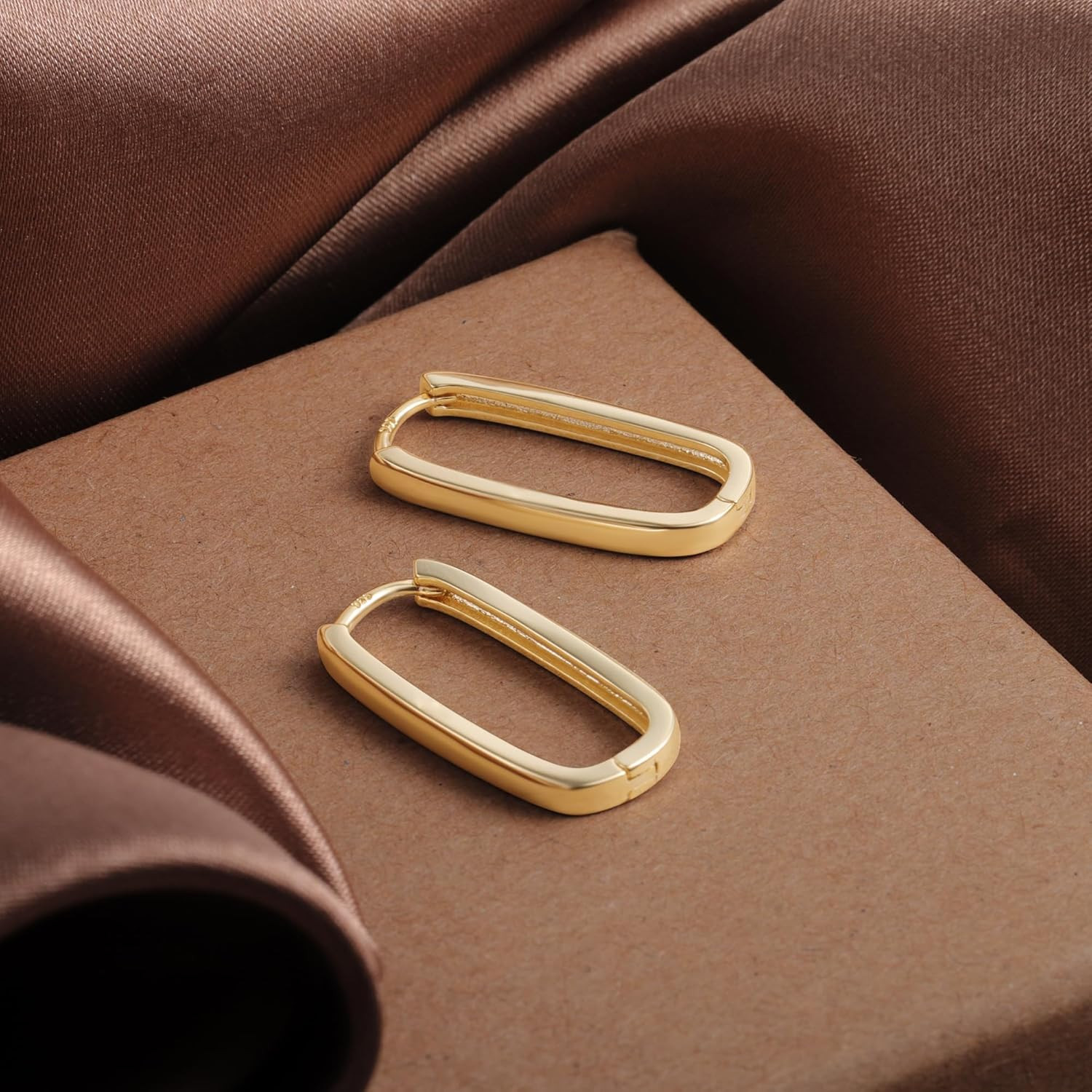 Silver Hoop Earrings for Women Trendy Rectangle Gold Hoop Earrings U Shape | Geo