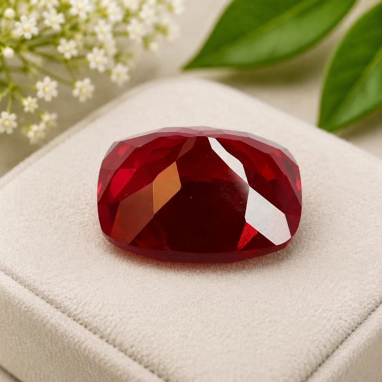 AAA 11.25 Ct Lab-Created Red Ruby Cushion Cut Loose Gemstone Burma 13x10x8