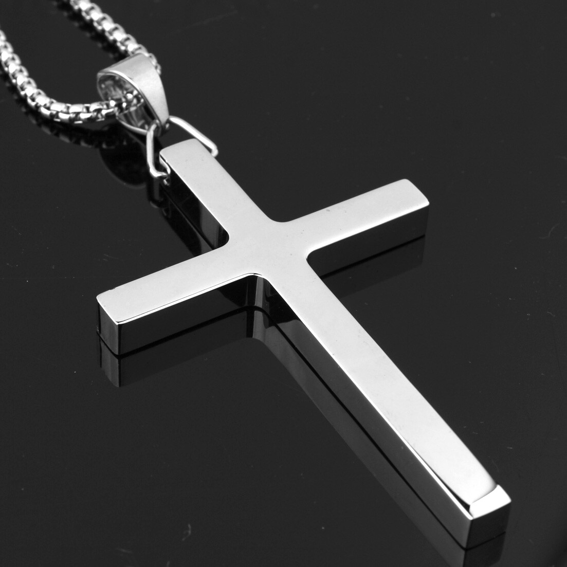 New Gift Unisex’s Men’s Silver Stainless Steel Big Cross Pendant Chain Necklace