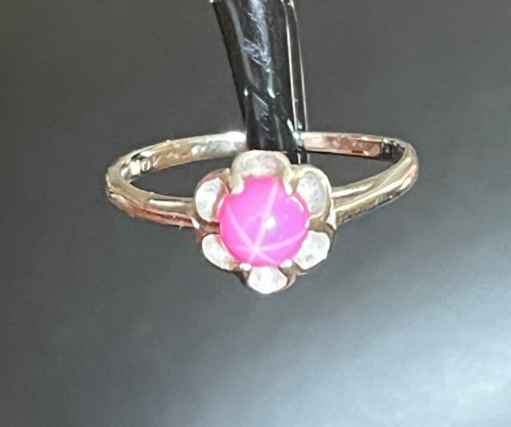 1960s Pink Star Sapphire Ring Belcher Buttercup 10K White Gold Size RAREnot blue
