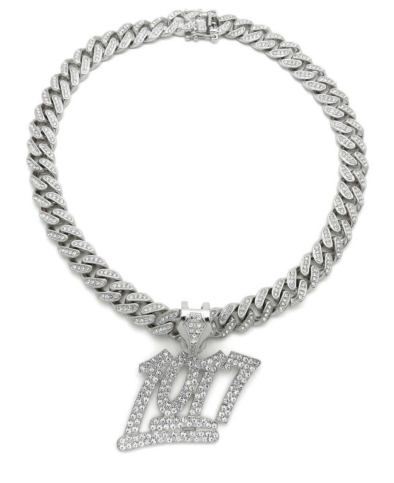 Silver Plated Alloy Icy 1017 Pendant & Iced Cubic Zirconia Cuban Chain Necklace