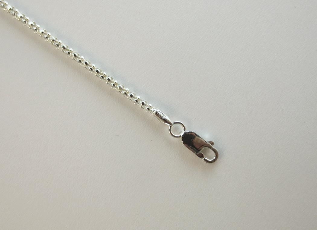 2.5mm Pop-Corn Chain 16,18,20,22,24,30 inch. Pure 925 Sterling Silver. 250 gauge