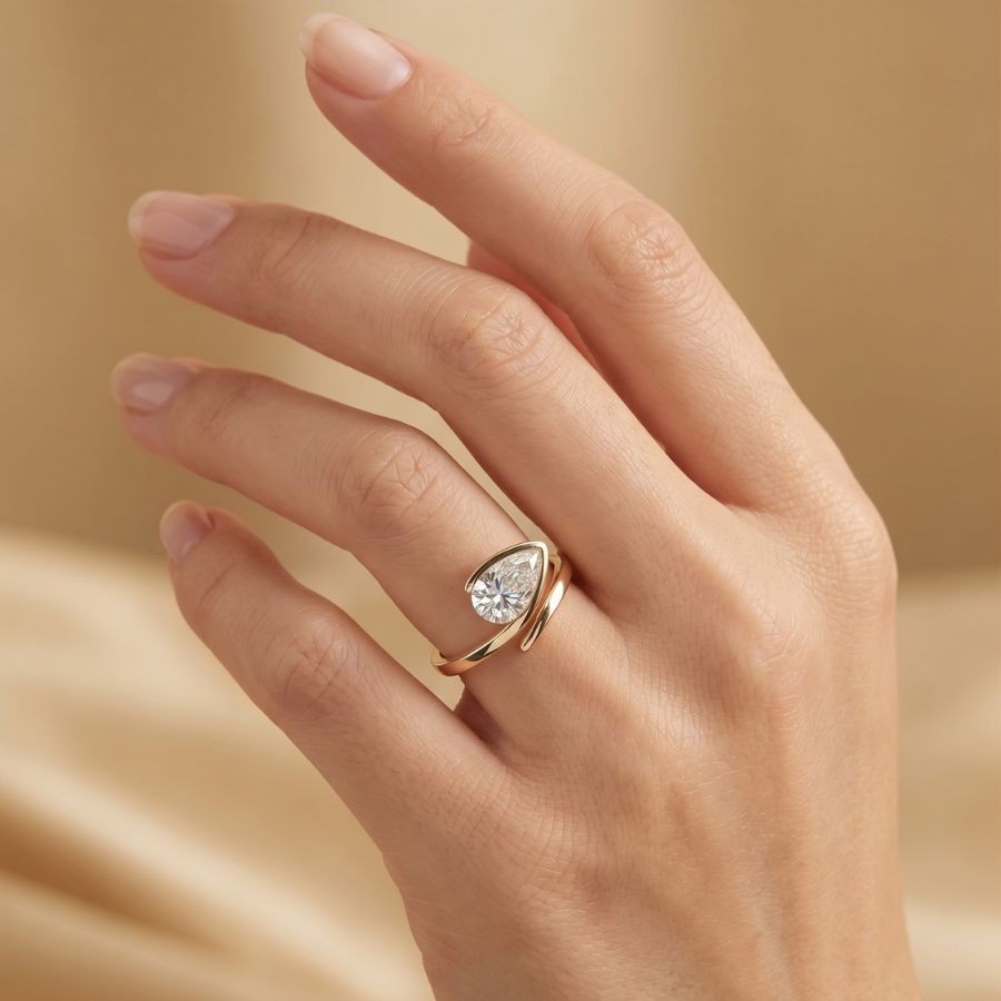 2.00Ct Pear-Cut VS1 Lab Grown Diamond Wedding Engagement Ring 14k Yellow Gold