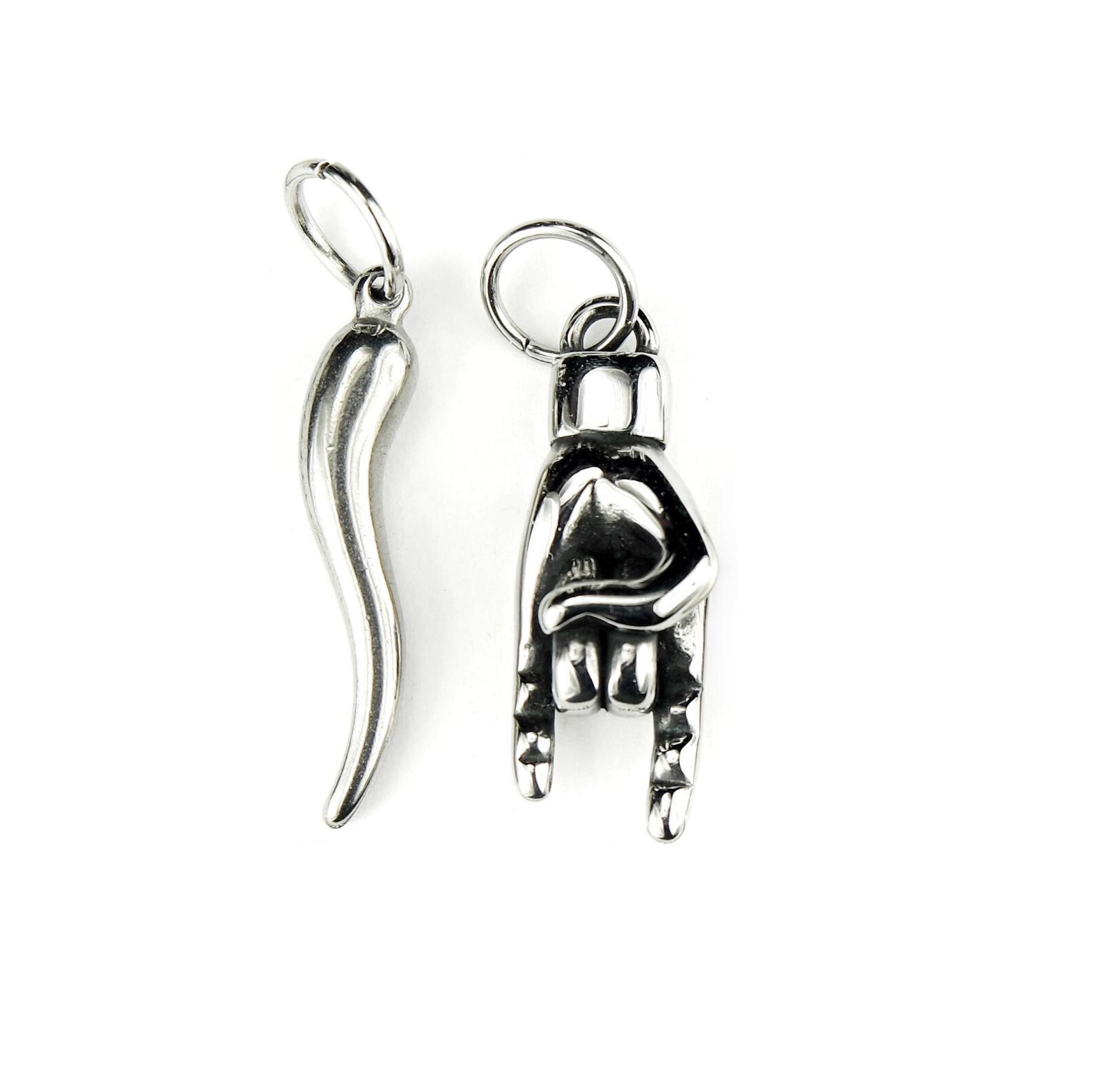 Mano Cornuto or Cornicello, Italian Malocchio Charm, Stainless Hand or Horn
