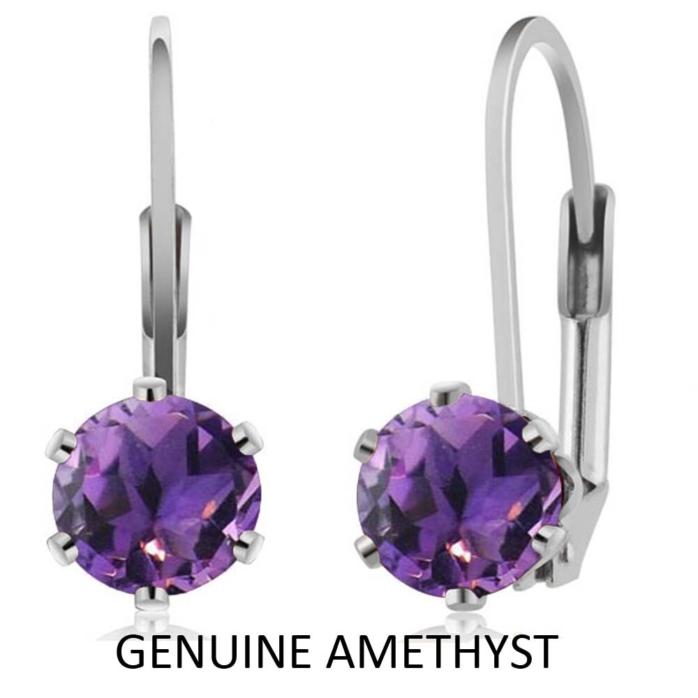 925 Sterling Silver 1.5ct Amethyst 6mm Round Leverback Earrings Round Earrings