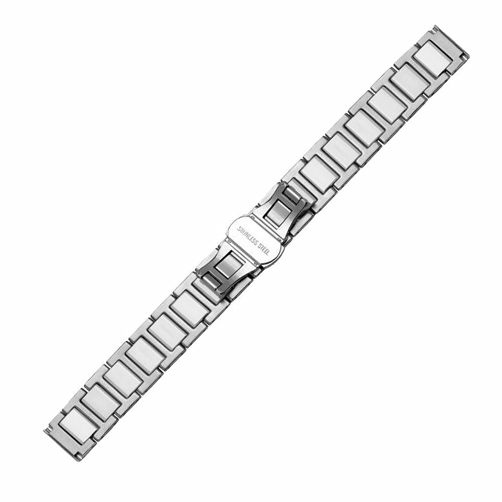 14mm 16mm 18mm 20mm 22mm Black White Stainless Steel + Ceramic Watch Strap Band
