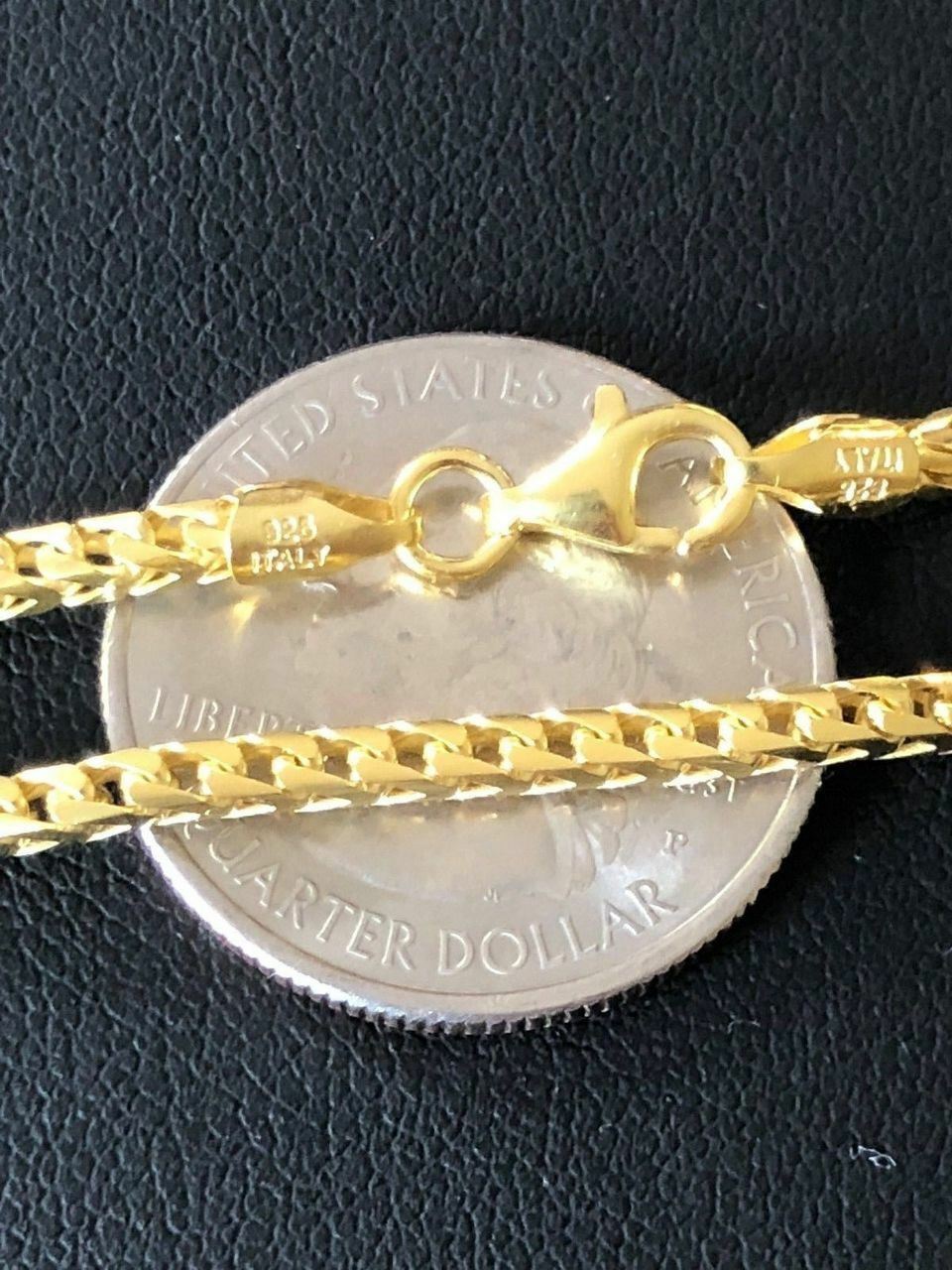 Men’s Franco Chain Real 14K Gold Plated Solid 925 Sterling Silver 2mm ITALY MADE