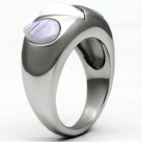 Women’s Ring, Multicolor Glass, Stainless Steel, Teardrop Design, Statement Ring