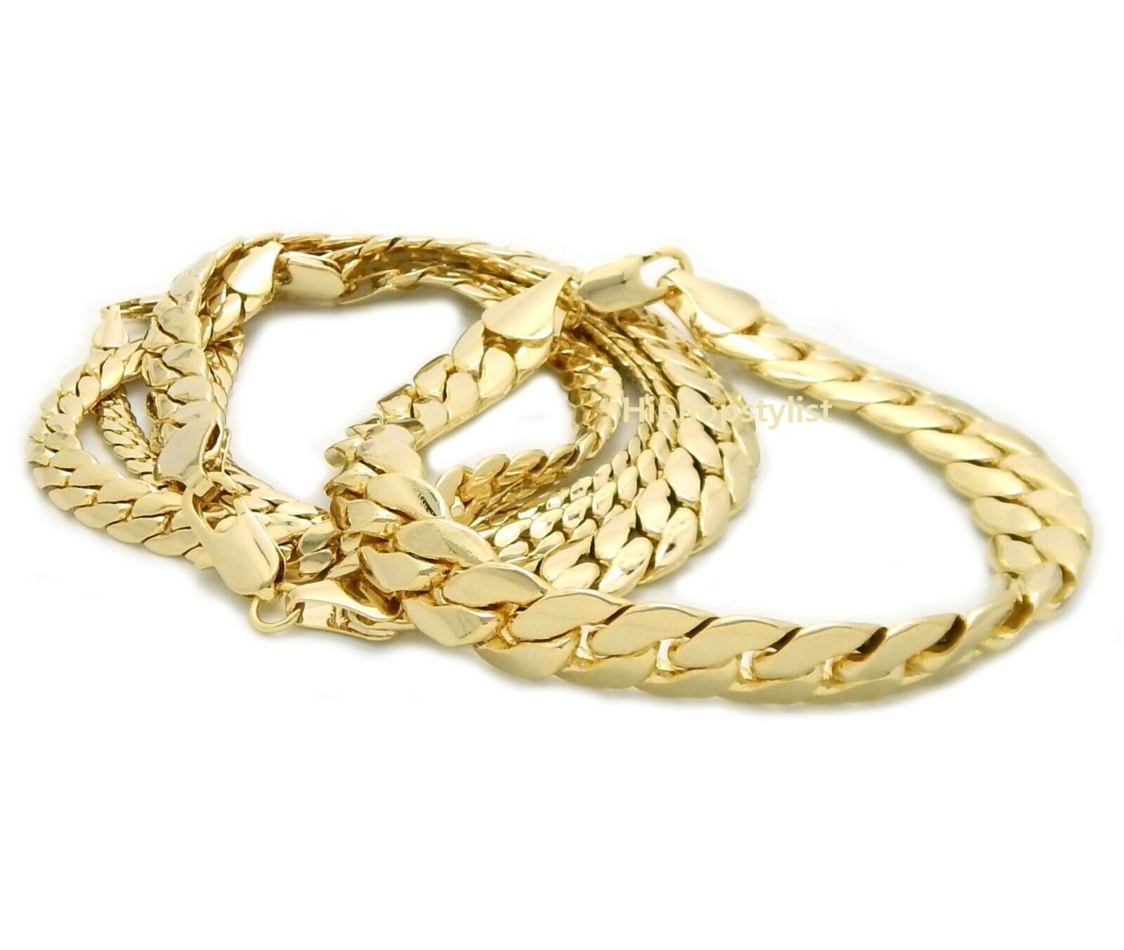 Mens Miami Cuban link Chain 4mm to 12mm 8″ 9″ 20″ 22″ 24″ 26″ 30″ Gold Plated