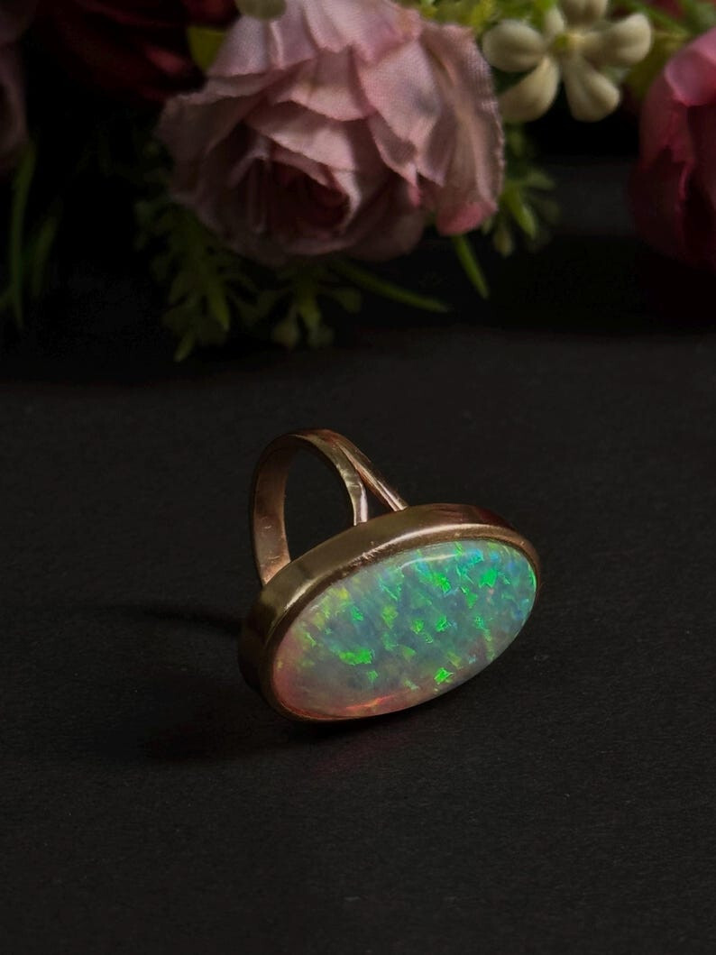 Rainbow Fire Opal Cocktail 925 Sterling Silver Ring Gift For Her