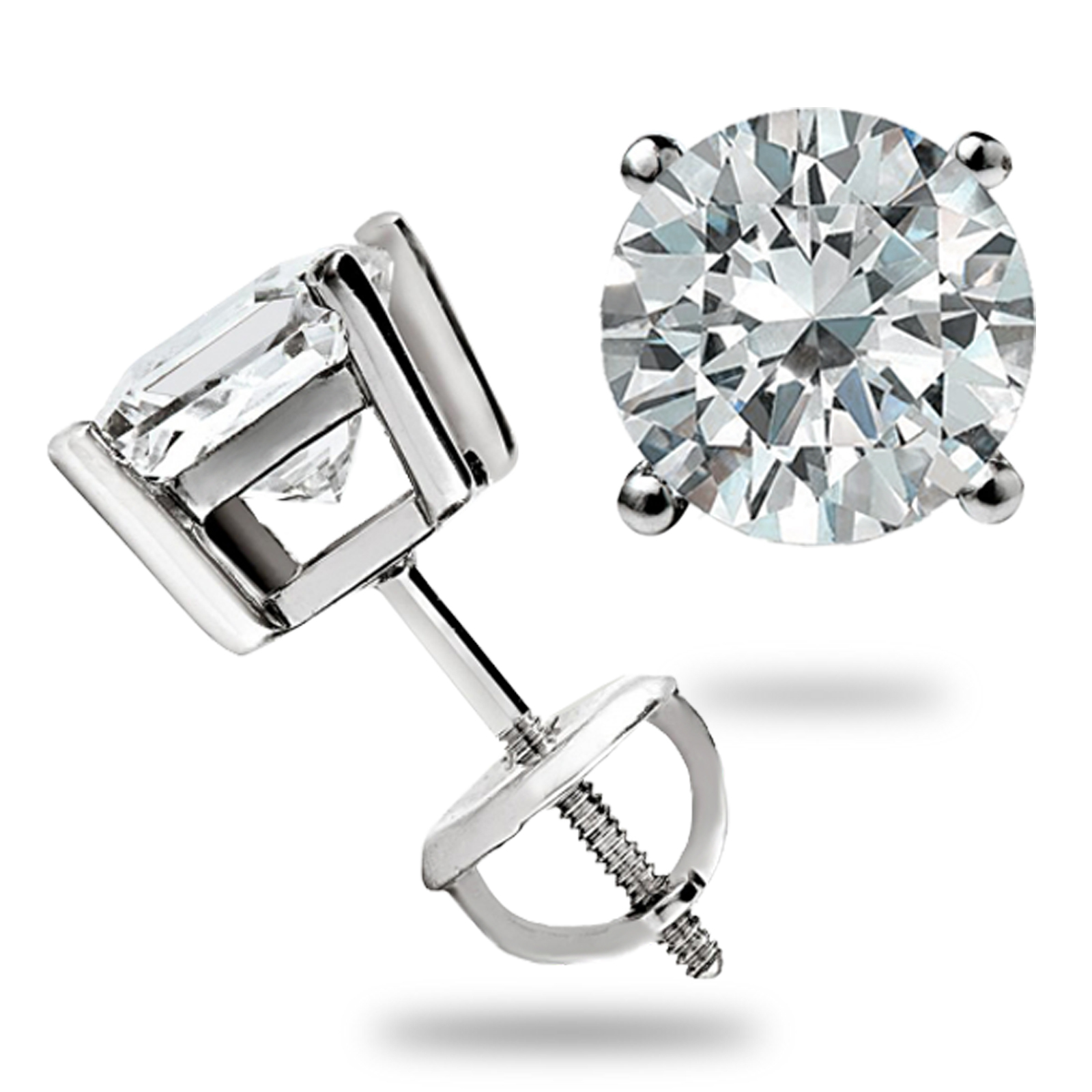 2.00 CT ROUND CUT GRA MOISSANITE EARRINGS 14K SOLID WHITE GOLD STUDS SCREW-BACK