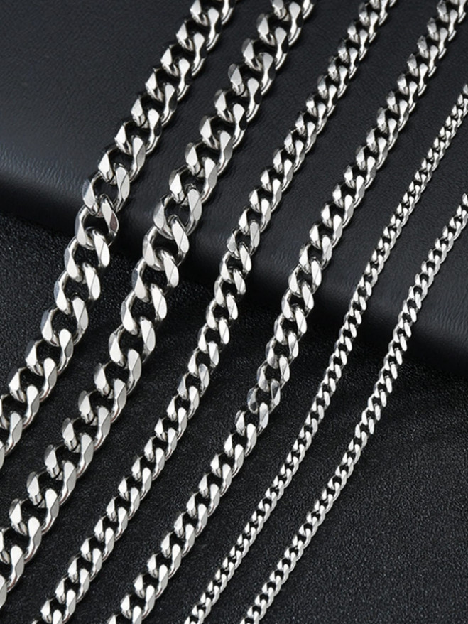 3.5-7mm Mens Titanium Stainless Steel Fashion Chunky Curb Chain Necklace Link US