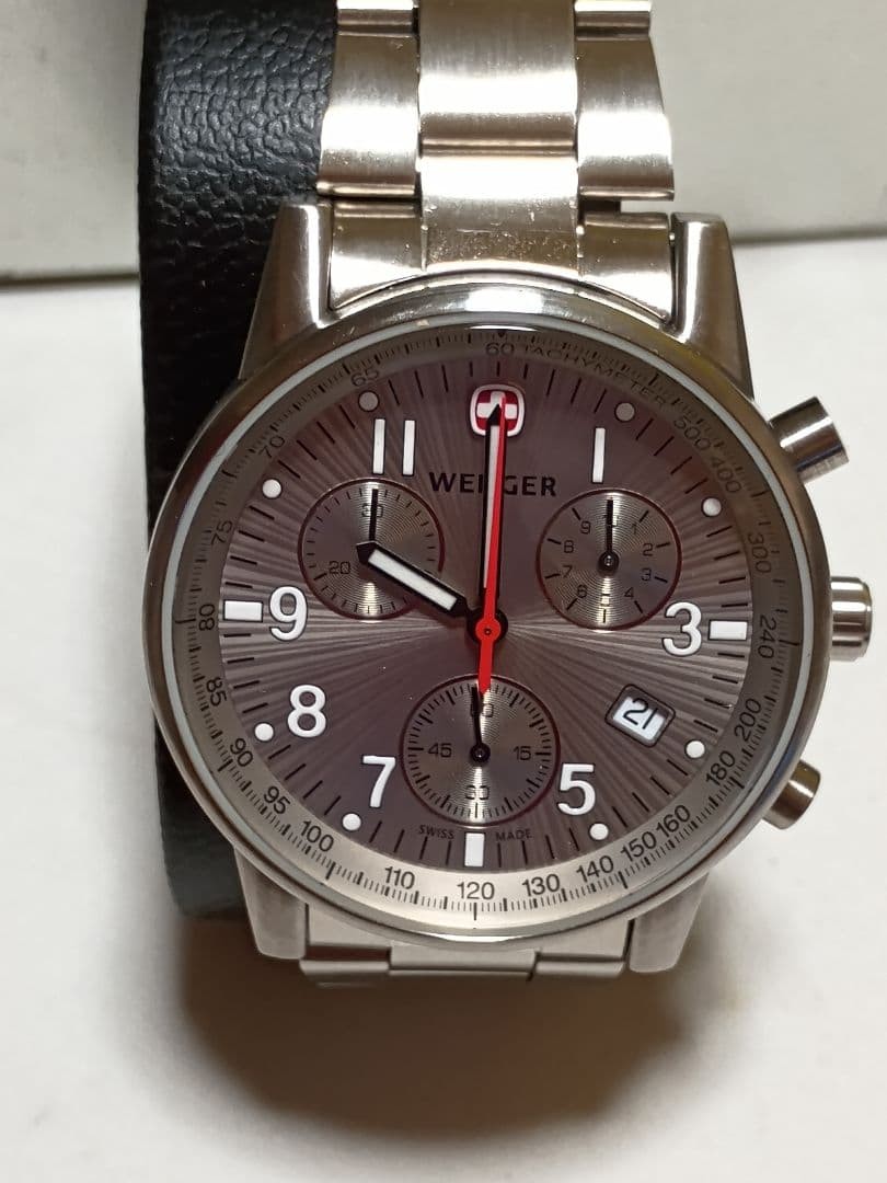 Wenger Swiss Military Quartz Chronograph Watch White Dial Stainless Steel Band
