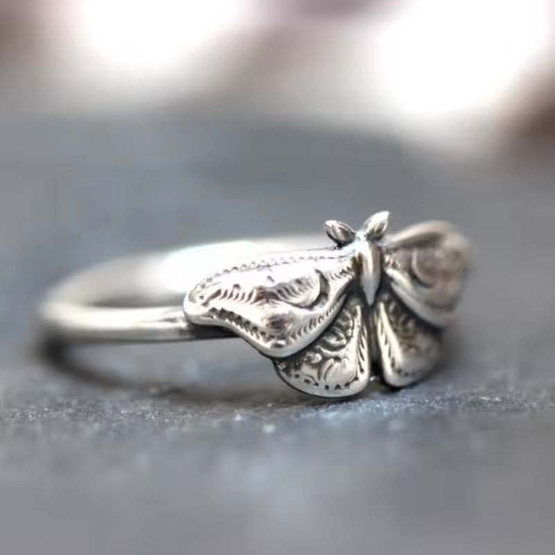 Celestial Moth Ring Moon Witch Fashion Jewelry