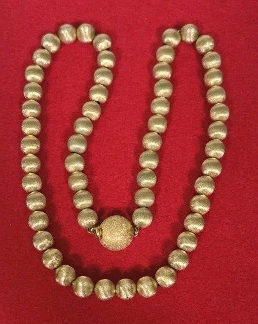 vintage Monet Satin brushed Gold tone ball 23″ Long Necklace