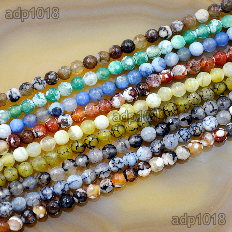 Faceted Fire Agate Round Gemstone Loose Beads 15c 4mm 6mm 8mm 10mm 12mm 14mm