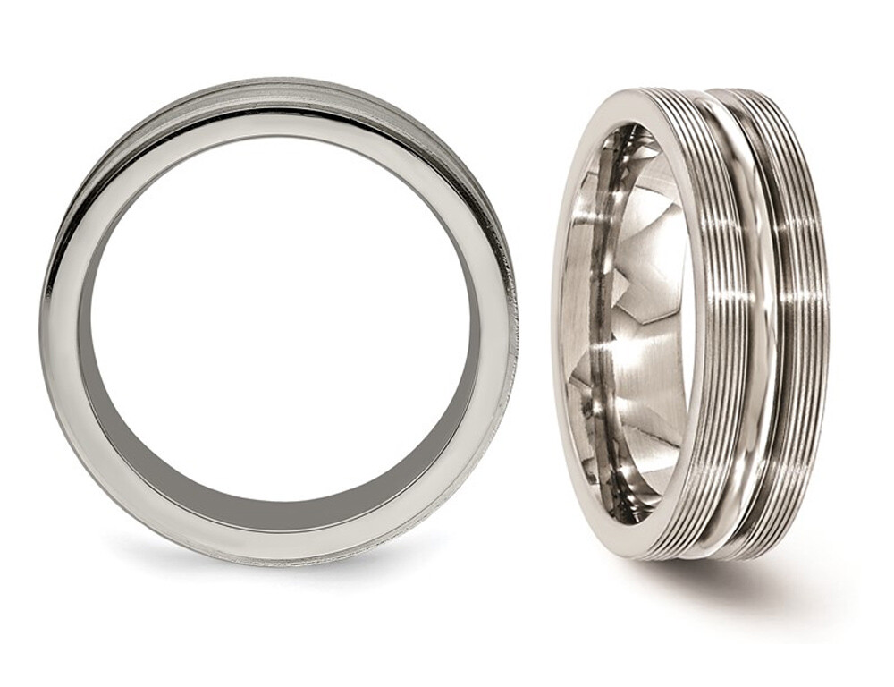 Mens Titanium Brushed Groove Band Ring (7mm)