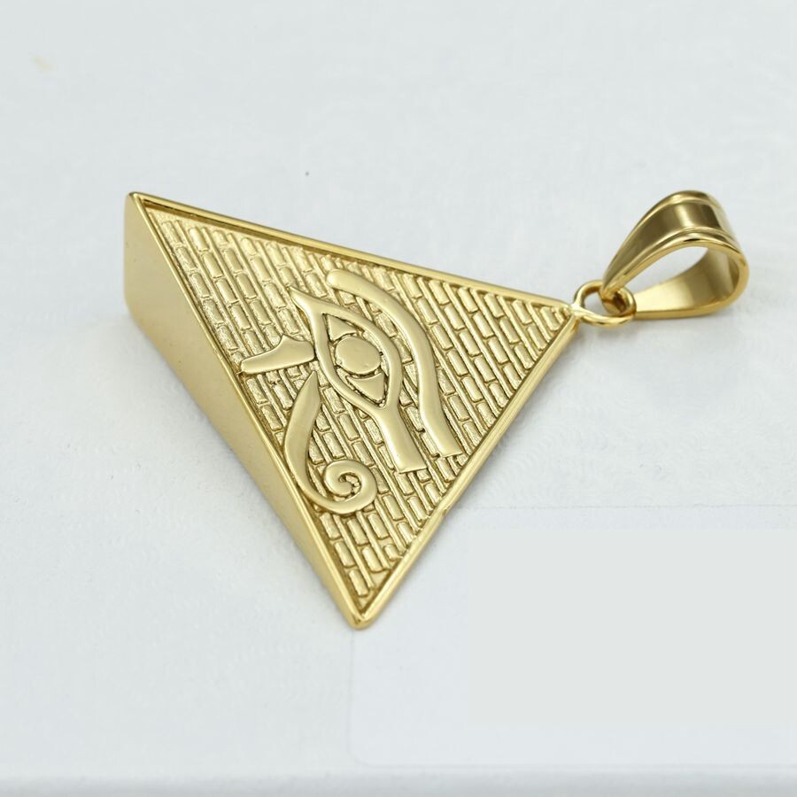 DG Men’s Gold Stainless Steel,Pyramid Egyptian Eye.Charm Pendant Unisex + BOX