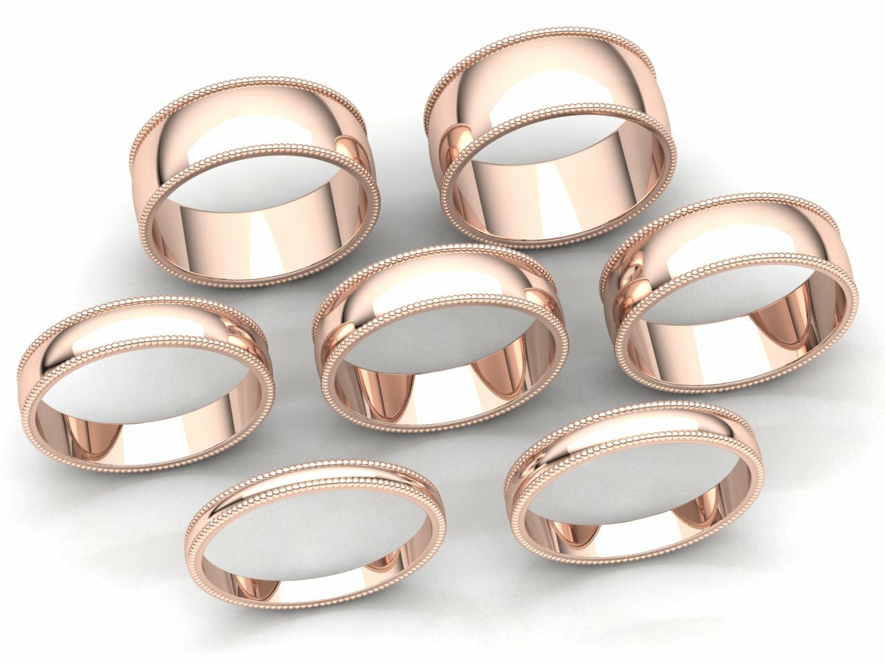 Domed Milgrain Band Ring Mens Womens 2mm 3mm 4mm 5mm 6mm 7mm 8mm Solid 14k Gold