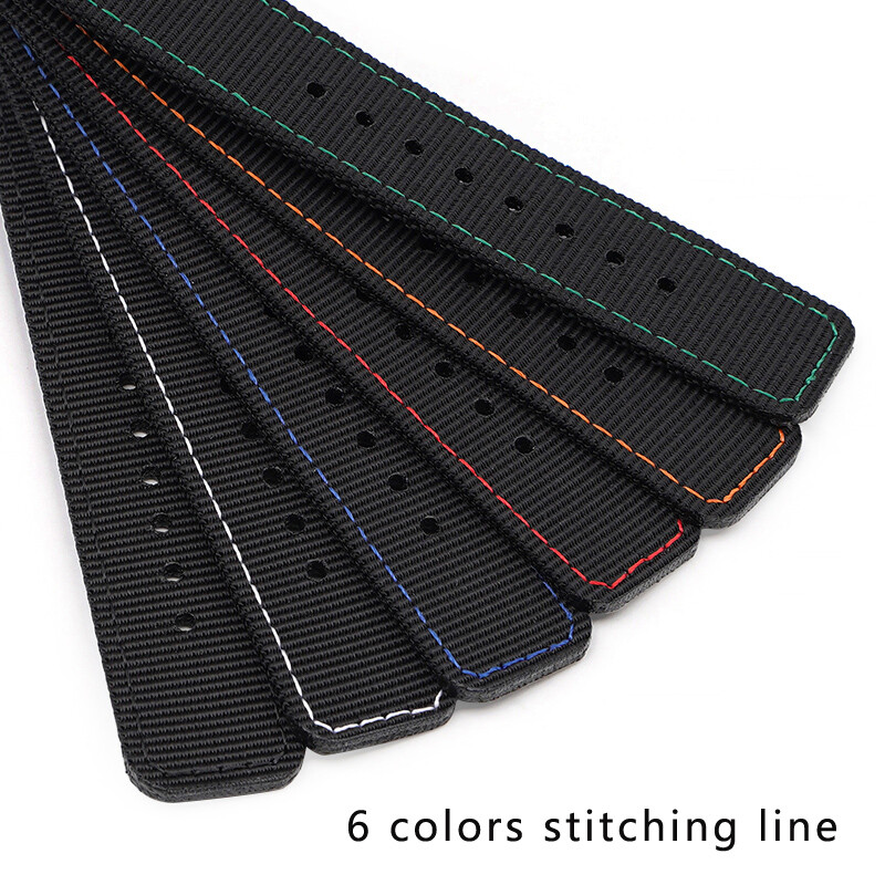 Stitching Black Nylon Strap Canvas Fabric Watch Band 20 22 18 24mm Generic Belt