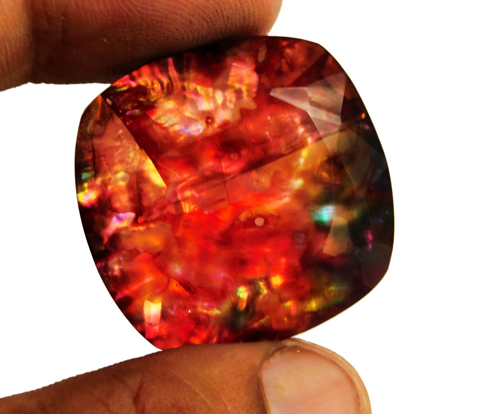 48.90cts. Huge Natural Cushion Canadian Fire Ammolite Loose Gemstone