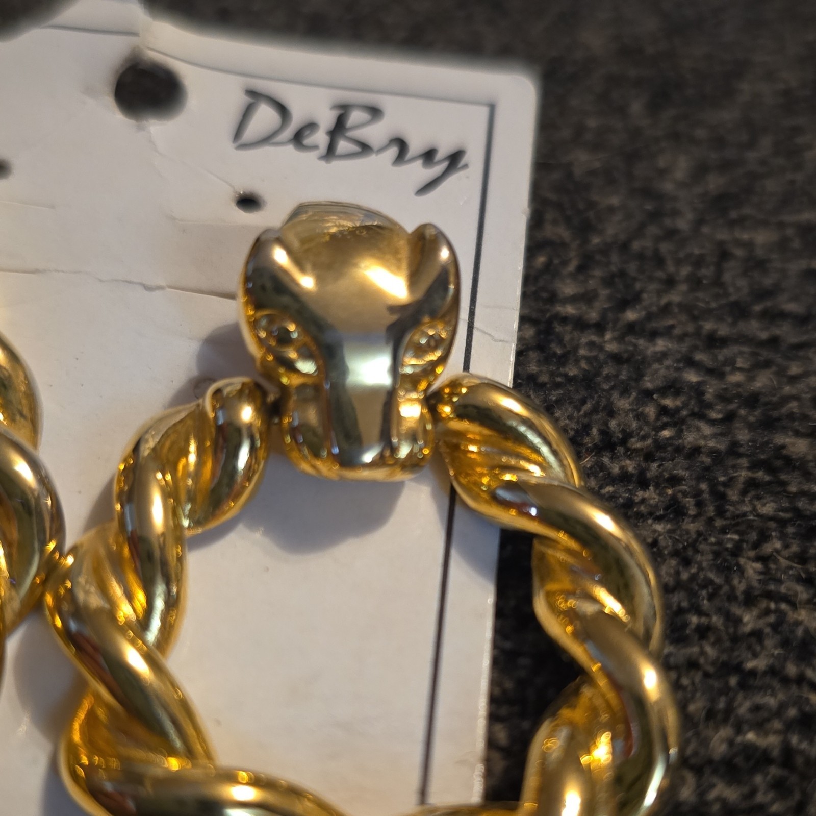 Vintage DeBary Gold Tone Twisted Hoop Dangle Earrings Metal Round No Stone