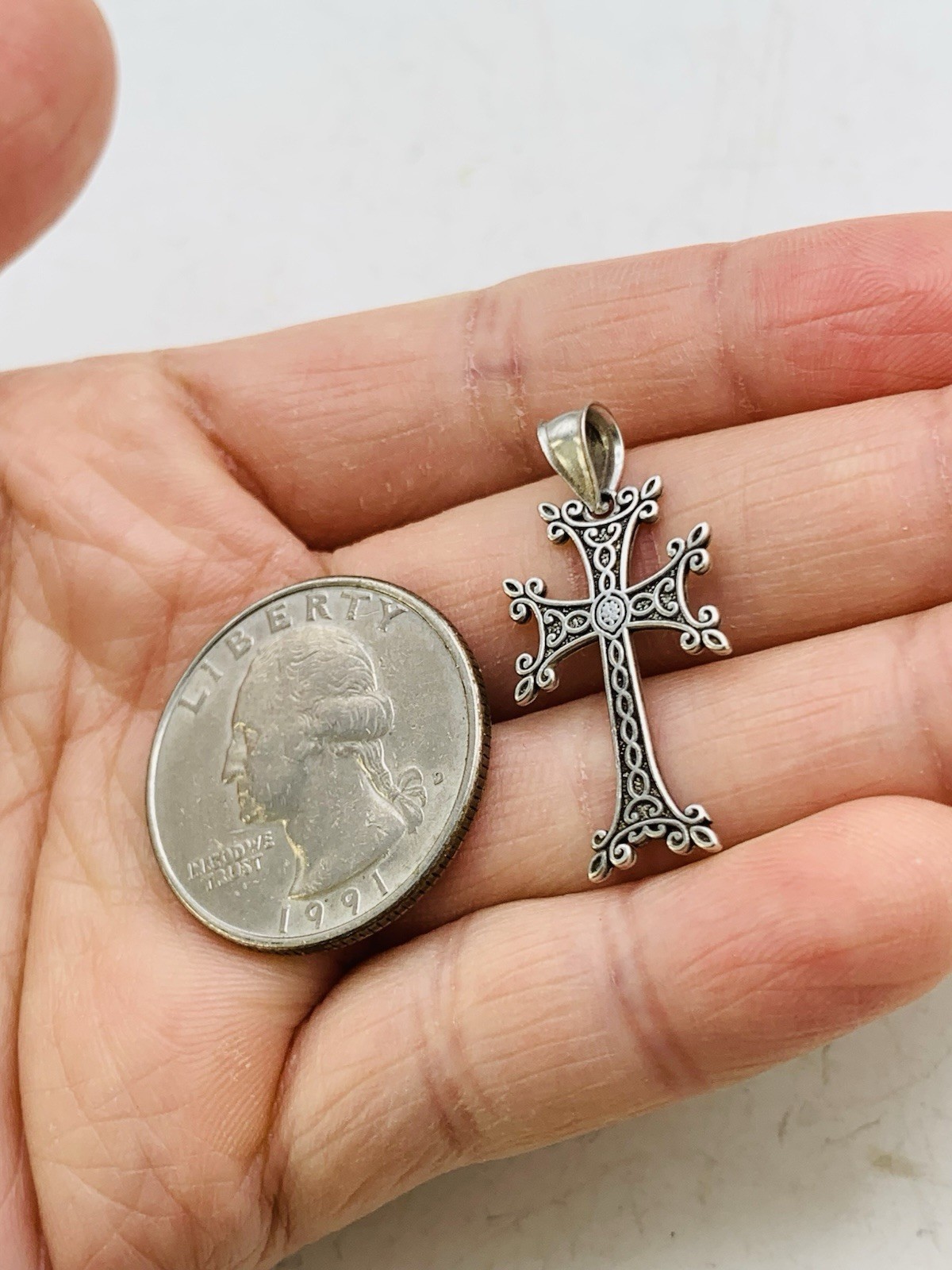 Vintage Sterling Silver 925 Religious Armenian Khachkar Cross Apostolic Charm