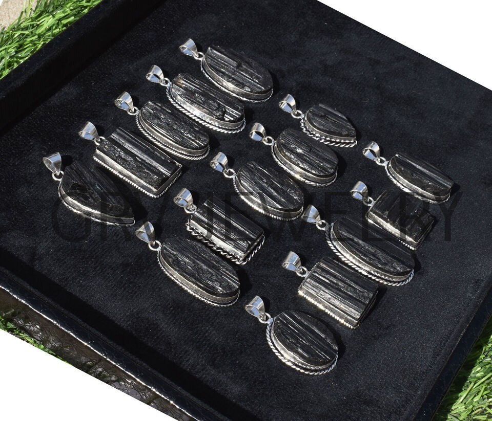 1-500 Pcs Black Tourmaline Pendant Wholesale Lot Bulk: Silver Plated WH-16