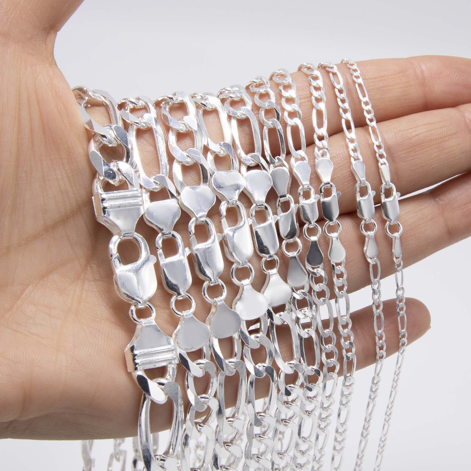 Shiny Figaro Chain Solid Sterling Silver 925 Italy All Sizes