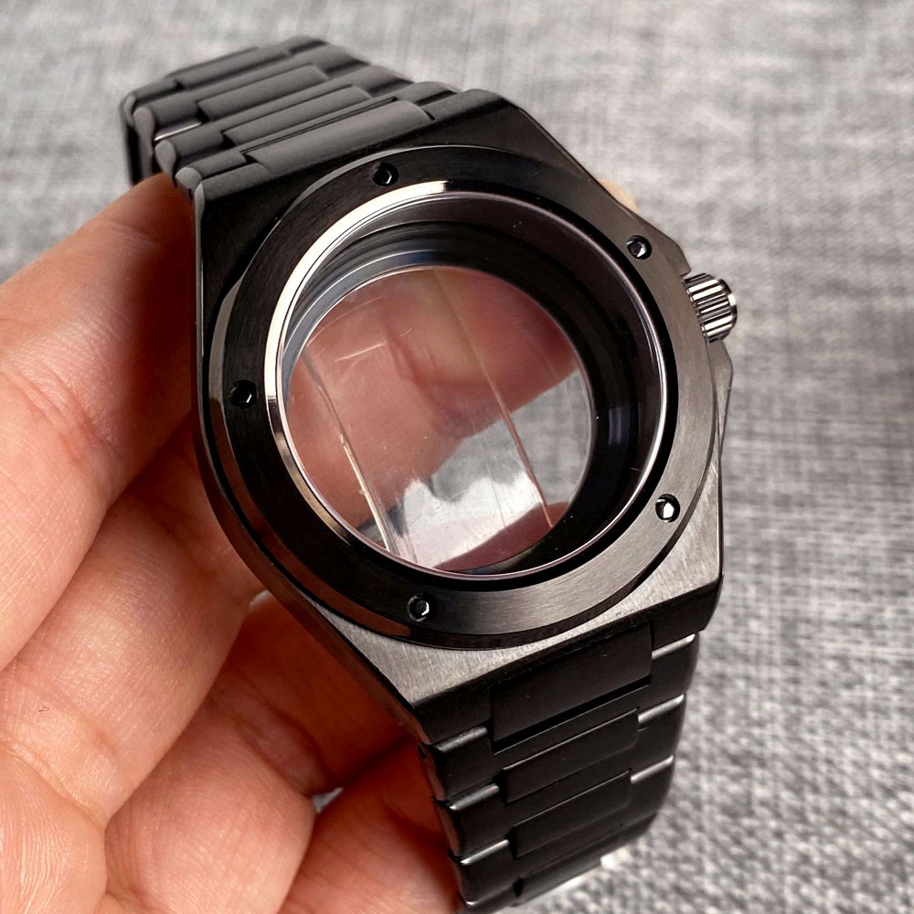 PVD Black 40mm Sapphire Dive Watch Case Dial 20ATM Waterproof Fit NH35 NH36