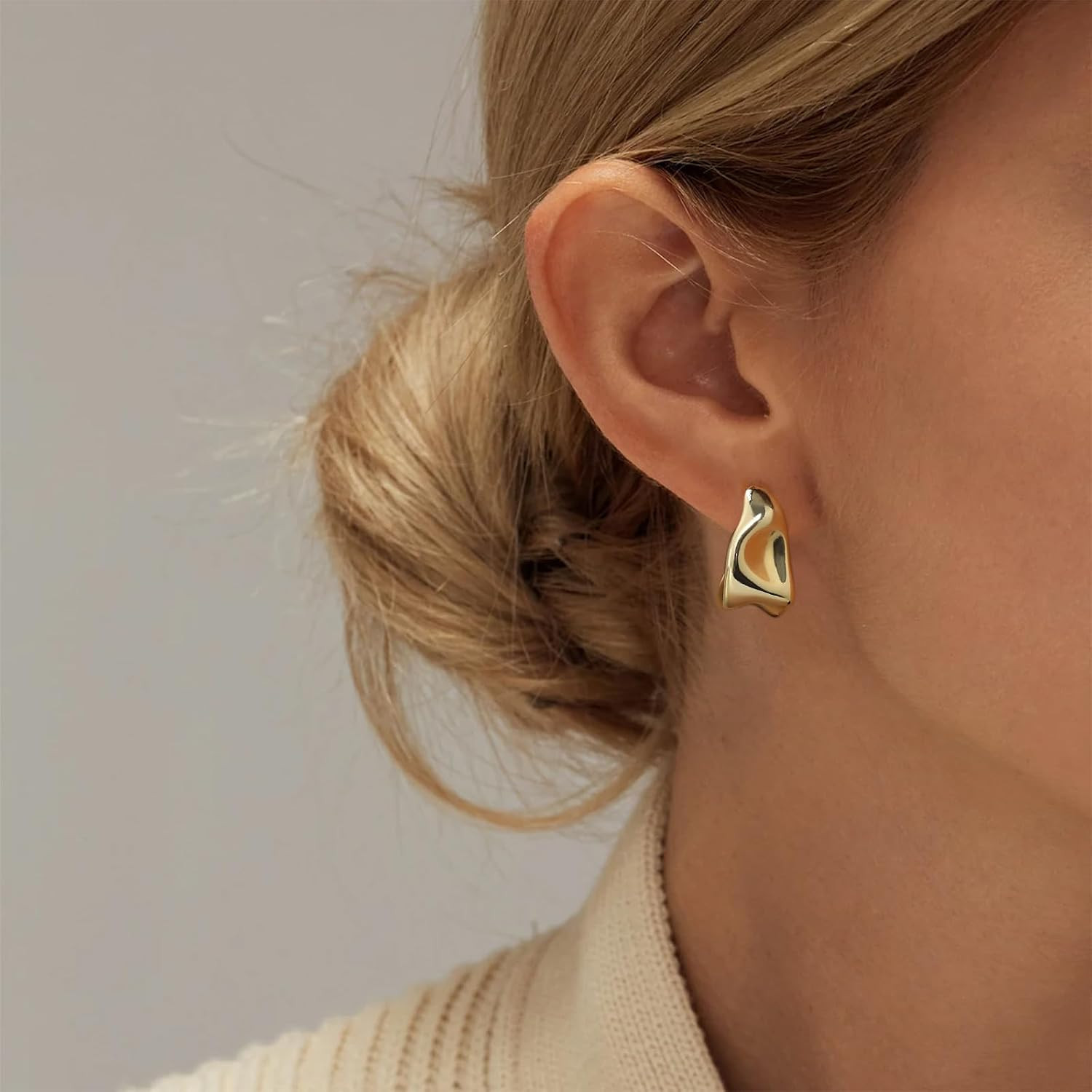 Chunky Gold Earrings for Women, 14K Gold/Silver Plated Statement Geometric Dangl