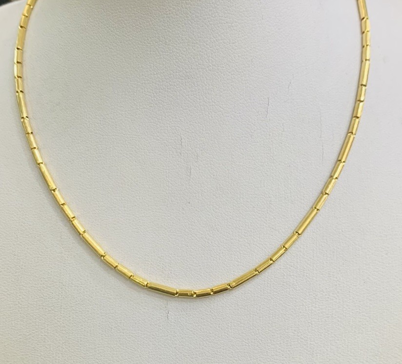 18K Solid Yellow Gold Oval Bar Link Chain Necklace 6.83Grams 17Inches(1.9mm)