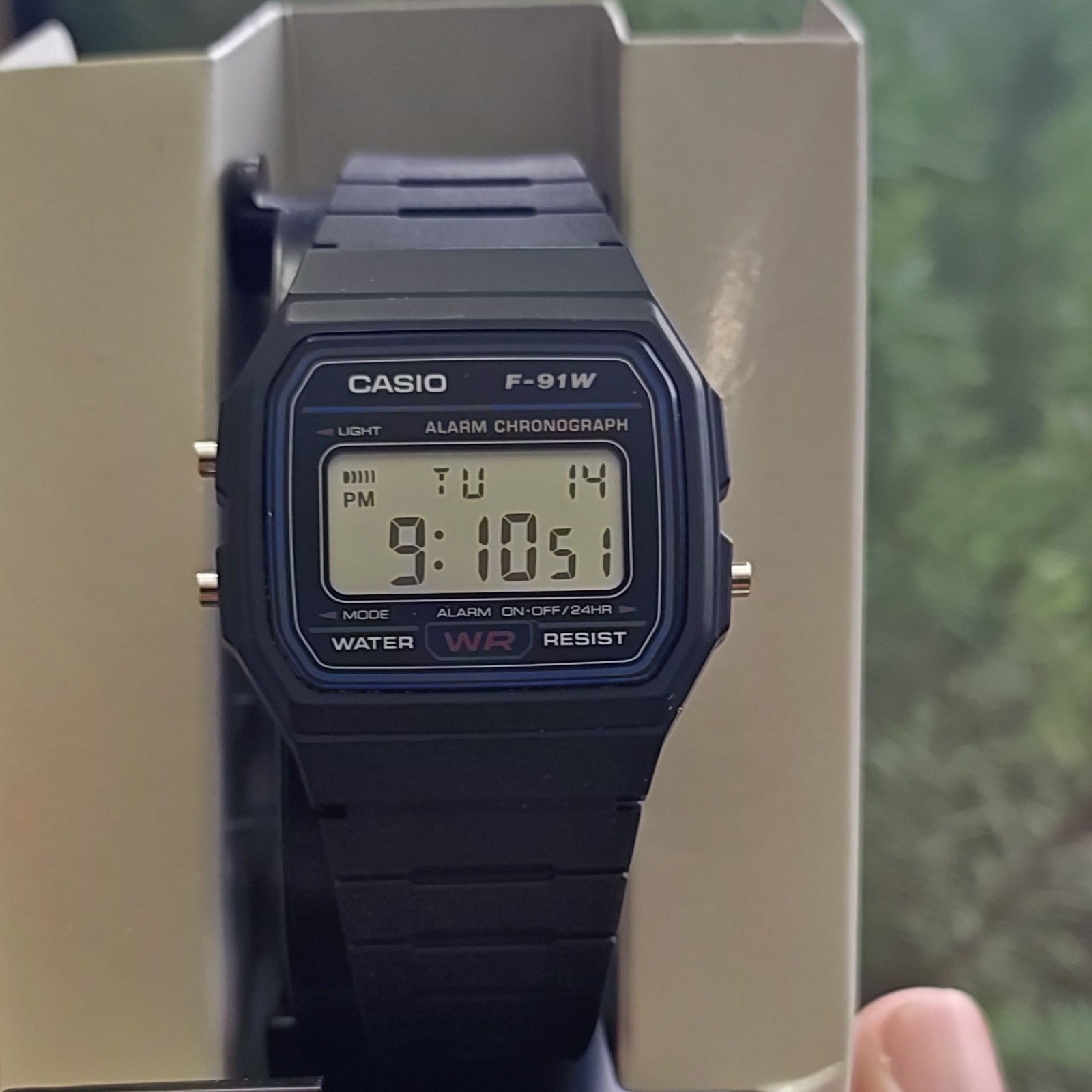 Casio F-91W Digital Quartz Alarm Chronograph Light Black Resin Strap Box