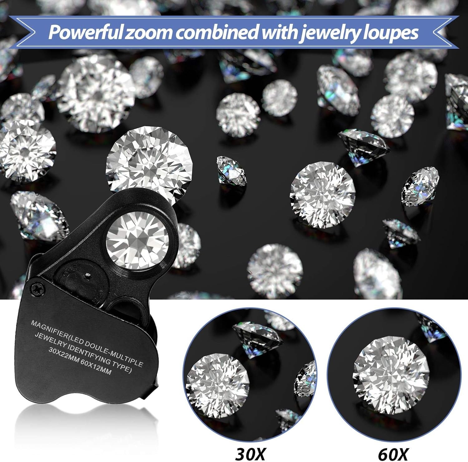 30X 60X Illuminated Jewelers Eye Loupe Foldable Magnifier Bright LED Light Gold